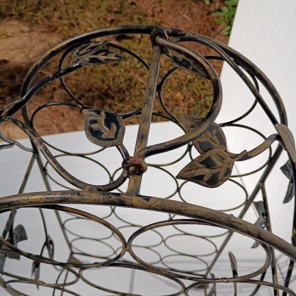 Tall Wine Rack Black Gold Wrought Iron with Grape Leaves 17 Bottle Holder Vtg - Picture 8 of 13